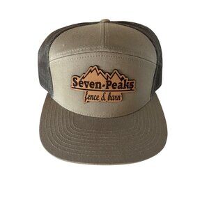 Richardson Snapback Trucker Hat Seven Peaks Fence & Barn Logo Adjustable Tan/Bla